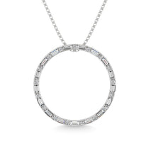 Diamond 1/5 Ct.Tw. Round and Baguette Cut Open Circle Pendant in 10K White Gold