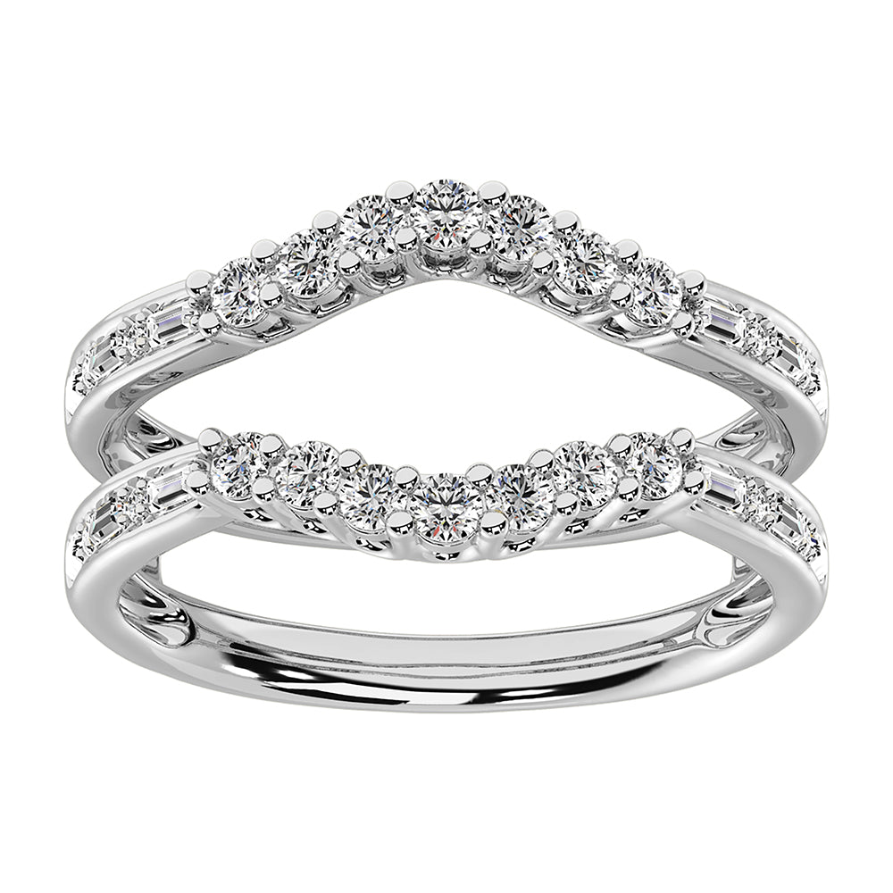 14K White Gold 1/2 Ct.Tw. Round and Baguette Diamond Guard Ring