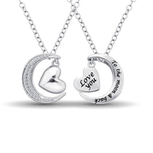 Sterling Silver 1/8 Ctw Diamond Heart  & Moon Pendant