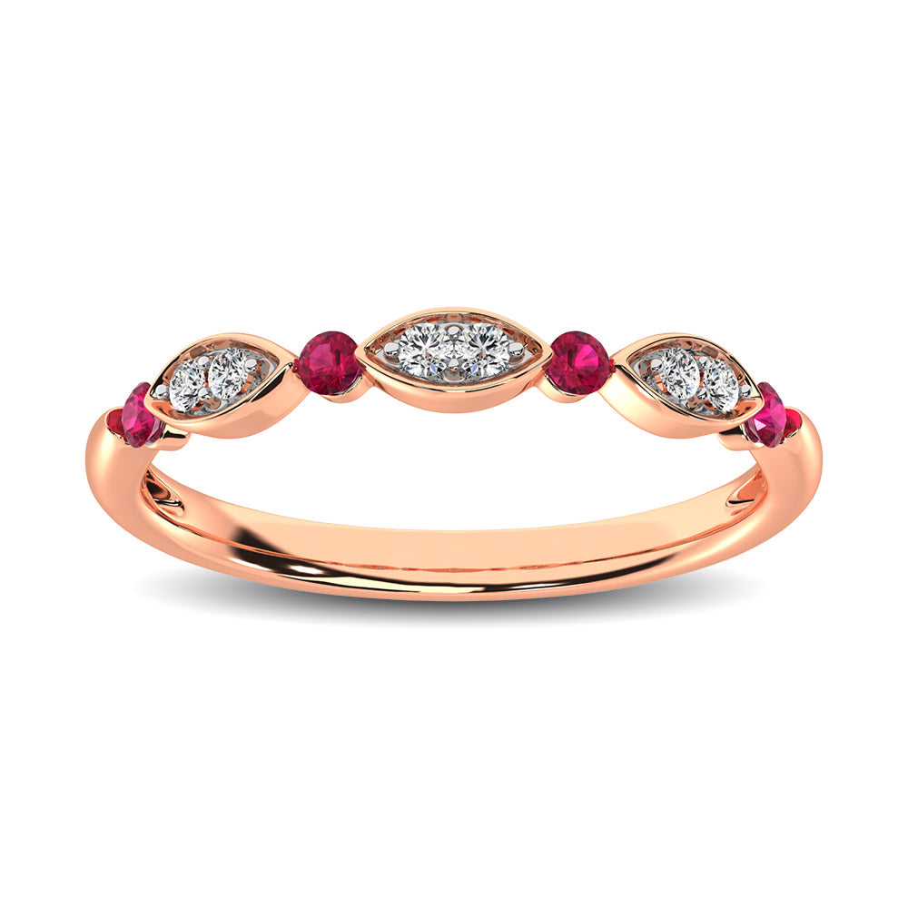 Diamond 1/5 ctw and Ruby Stack Ring in 10K Rose Gold - thediamondsq