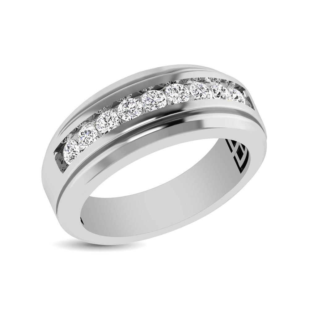 10K White Gold 1 Ct.Tw. Diamond 9 Stone Satin Finish Mens Band