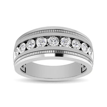 10K White Gold 1/2 Ct.Tw. Diamond 9 Stone Illusion Mens Band