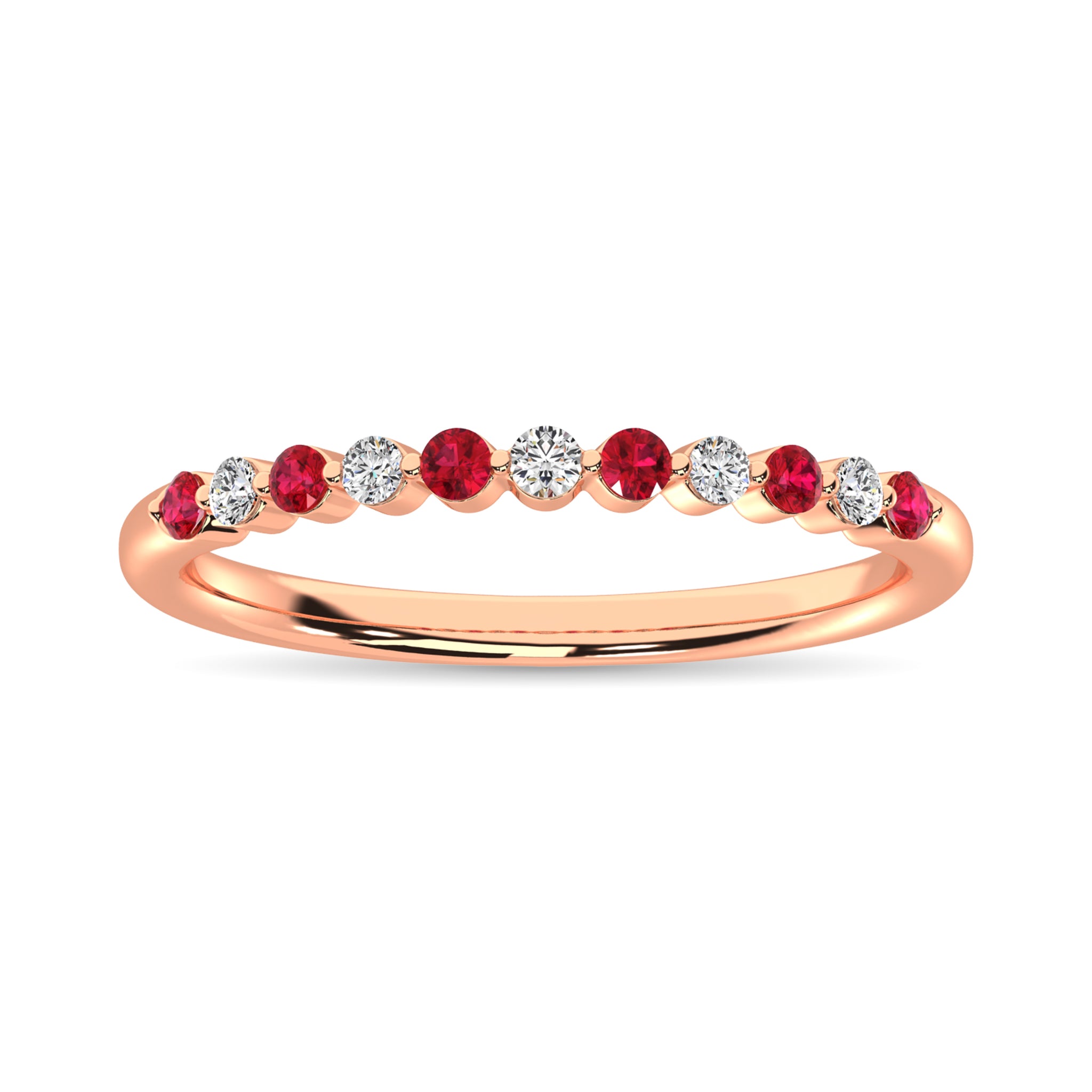 Diamond 1/4 Ct.Tw. And Ruby Stack Band in 10K Rose Gold ( 5 Diamond and 6 Ruby )