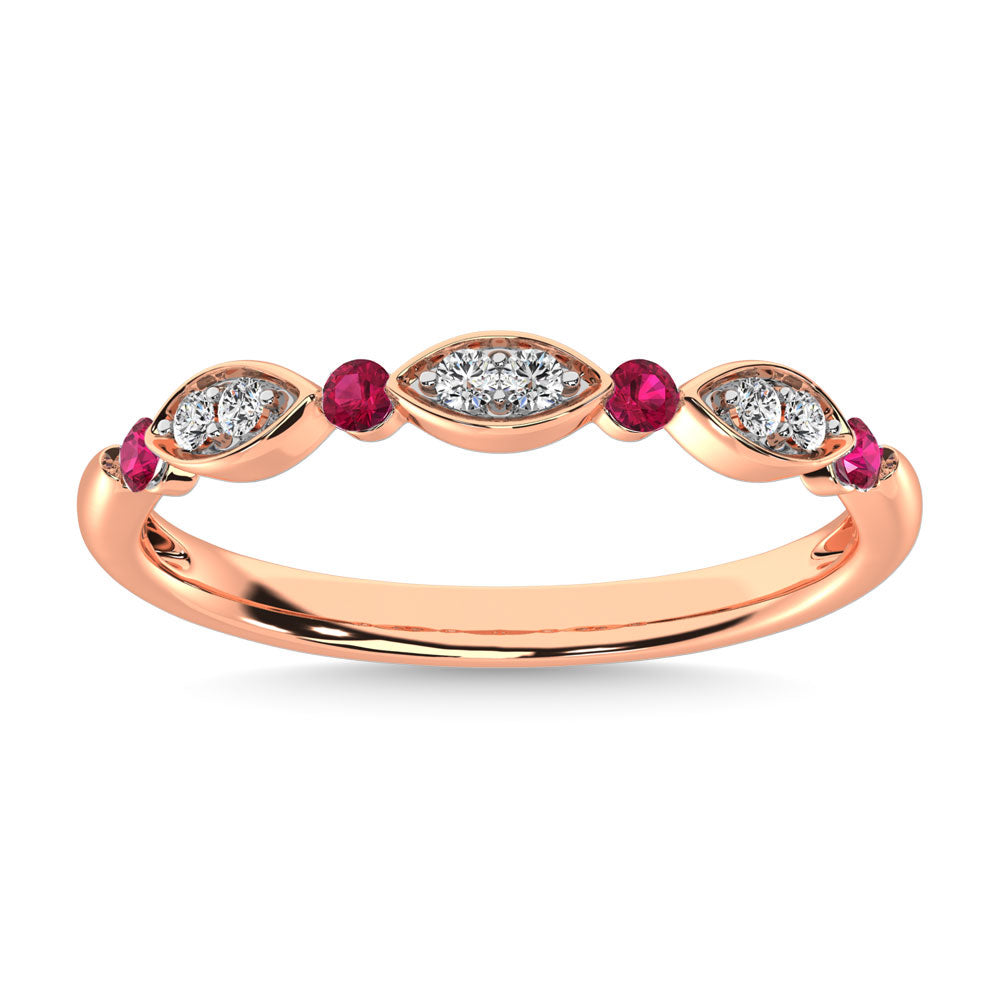 Diamond 1/4 Ct.Tw. & Alternate Ruby Band in 14K Rose Gold
