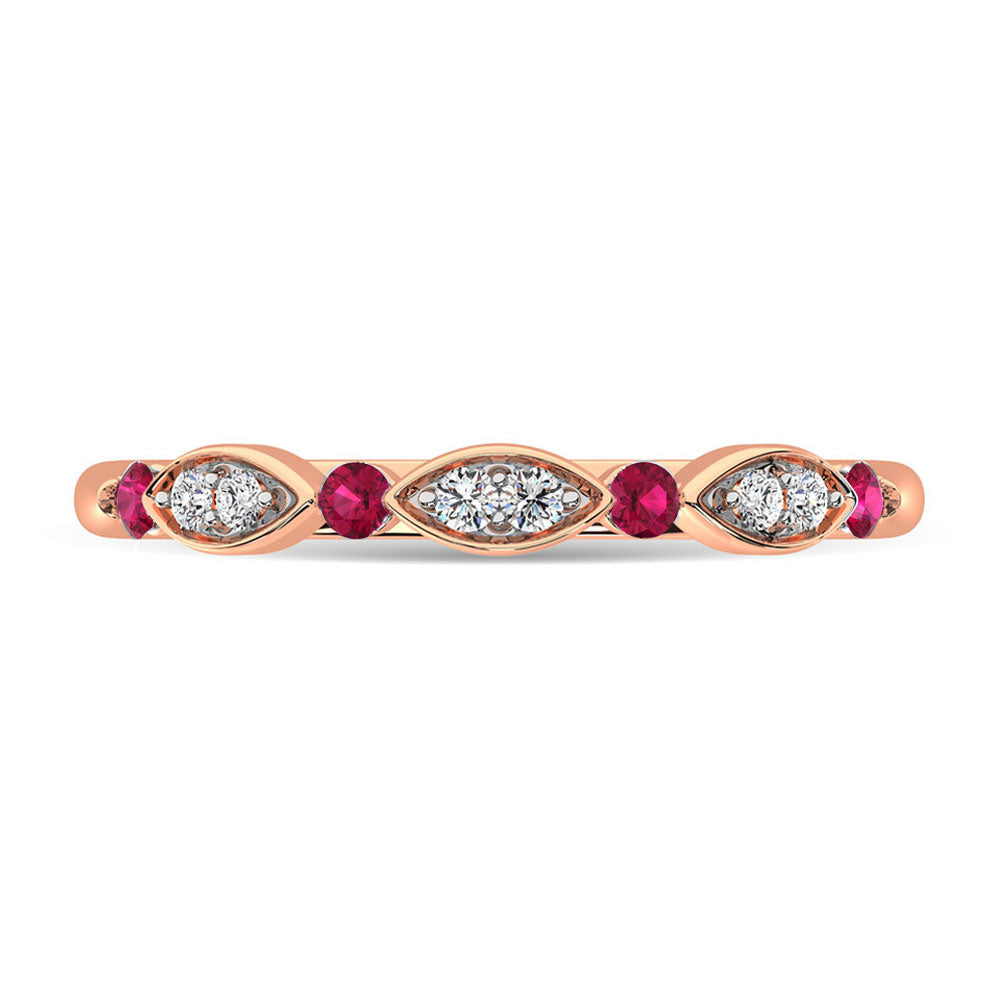 Diamond 1/4 Ct.Tw. & Alternate Ruby Band in 14K Rose Gold