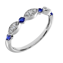 Diamond 1/5 Ct.Tw. And Alternate Blue Sapphire Stack Band in 14K White Gold (6 Diamonds & 4 Blue Sapphire)