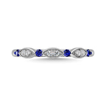 Diamond 1/5 Ct.Tw. And Alternate Blue Sapphire Stack Band in 14K White Gold (6 Diamonds & 4 Blue Sapphire)