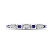 14K White Gold Alternate Diamond 1/5 Ctw and Blue Saphire Ring - thediamondsq