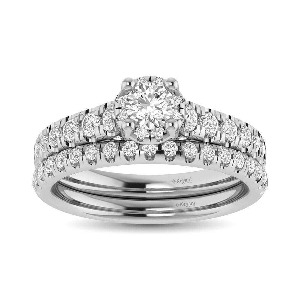 14K White Gold 1 1/4Ct.Tw. Diamond Round Cut keyani Bridal Ring - thediamondsq