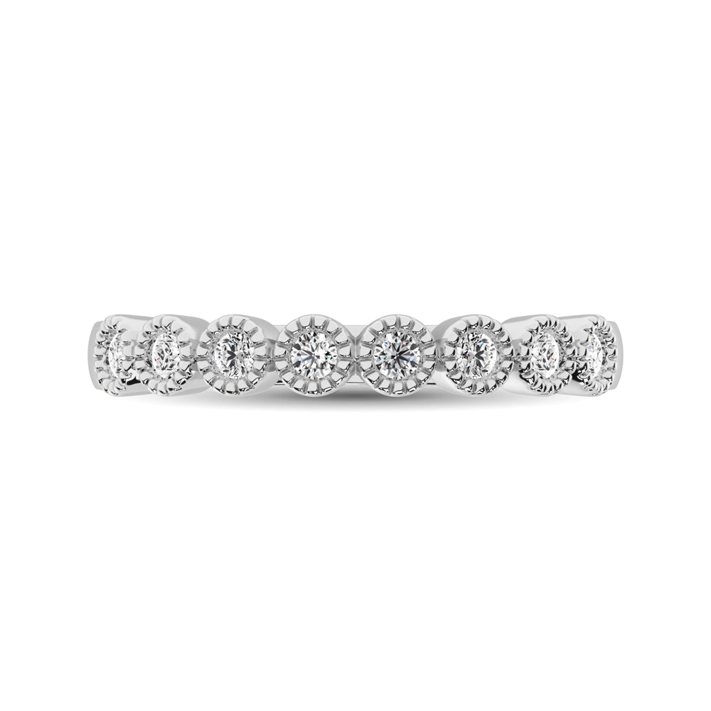 Diamond 1/4 Ctw Stackable Bezel Band with Beaded Setting in 14K White Gold - thediamondsq