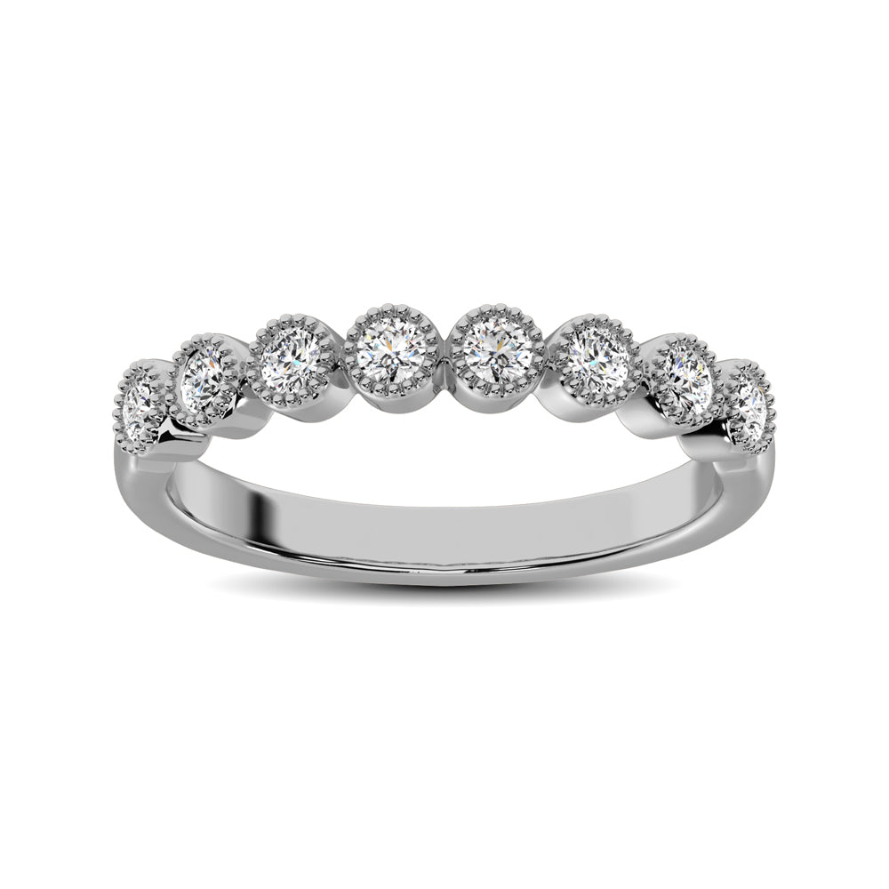Diamond 1/4 Ctw Stackable Bezel Band with Beaded Setting in 14K White Gold - thediamondsq