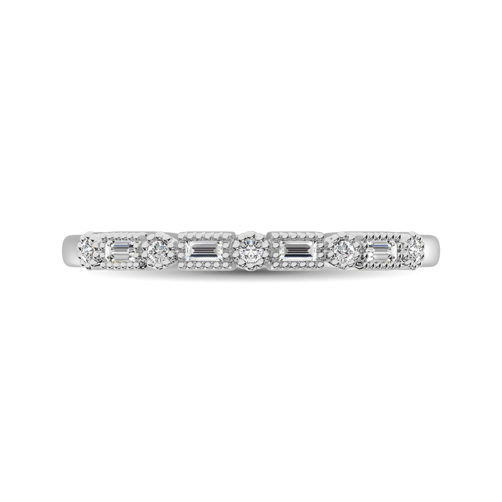 14K White Gold 1/10 Ctw Round and Tapper Diamond Band Ring - thediamondsq