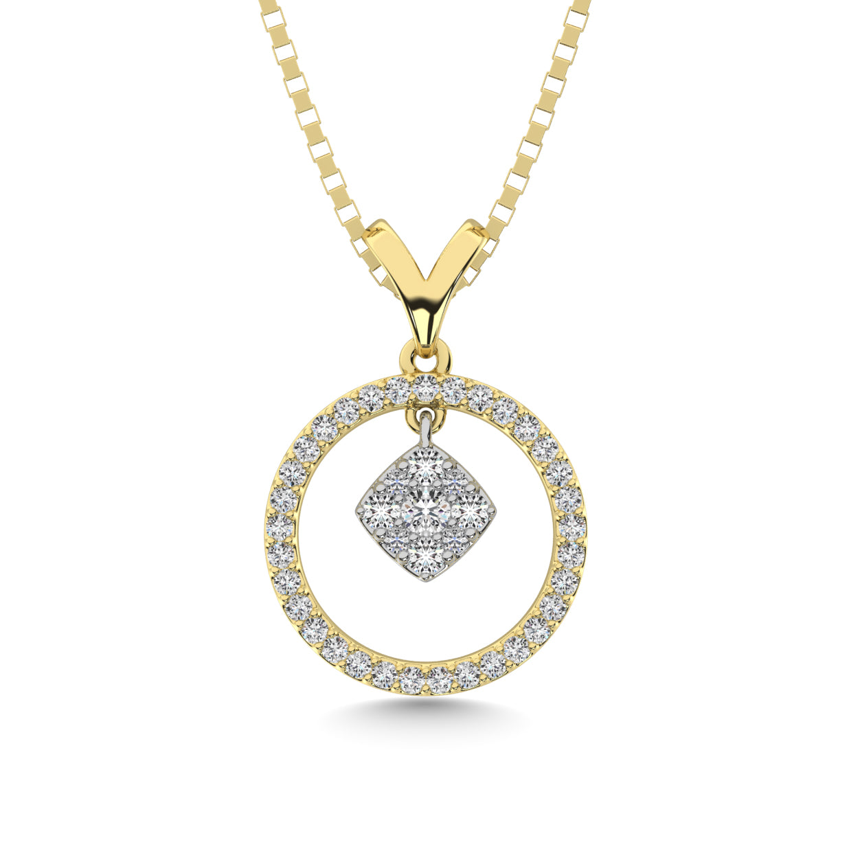 10K Yellow Gold 1/4 Ct.Tw. Diamond Circle Dangler Pendant
