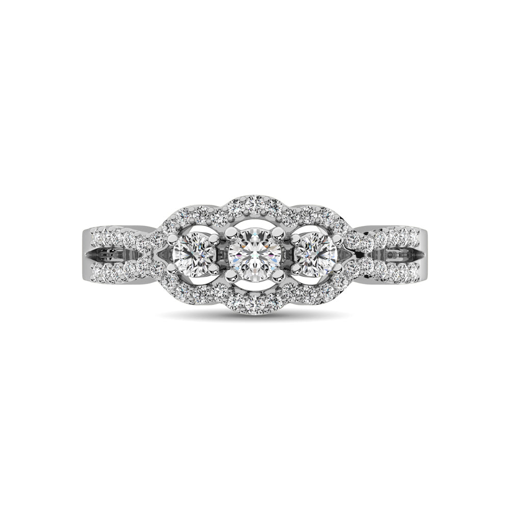 14K White Gold 1/2 Ct.Tw. Diamond Engagement Ring - thediamondsq