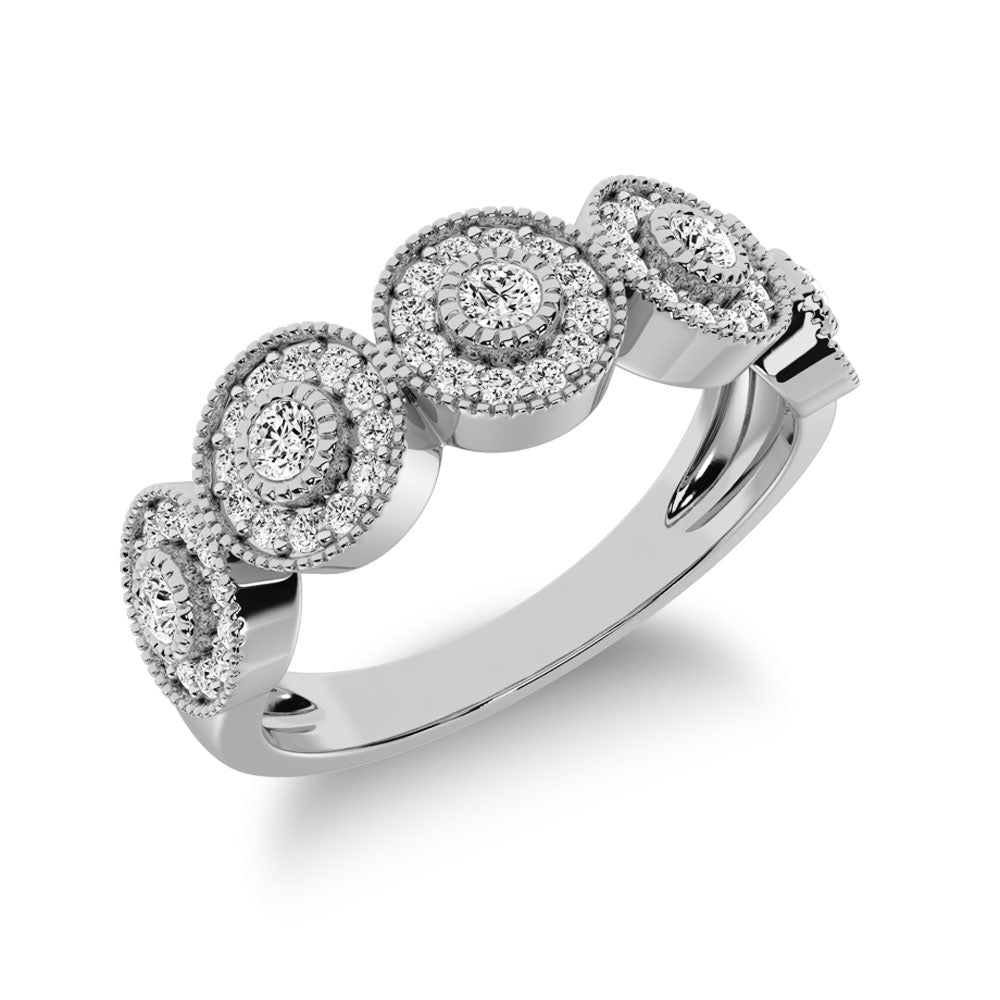 10K White Gold 2/5 Ct.Tw. Diamond Fashion Ring With Milgrain Detail - thediamondsq
