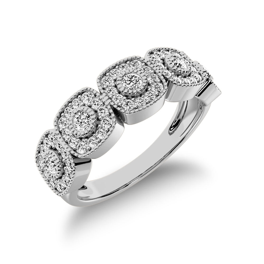 10K White Gold 2/5 Ct.Tw. Diamond Fashion Ring With Milgrain Detail - thediamondsq