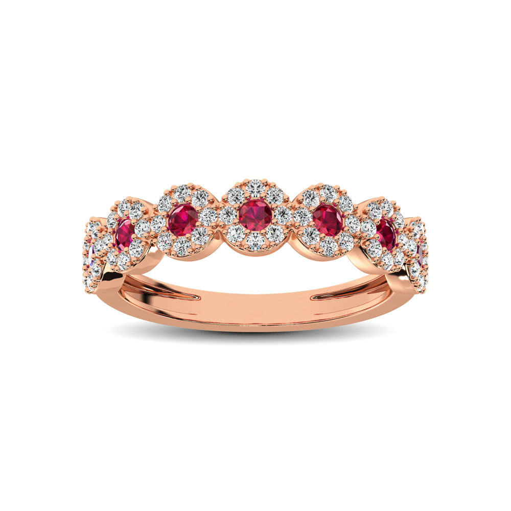 14K Rose Gold 5/8 Ct.Tw. Diamond & Ruby Stackable Band - thediamondsq