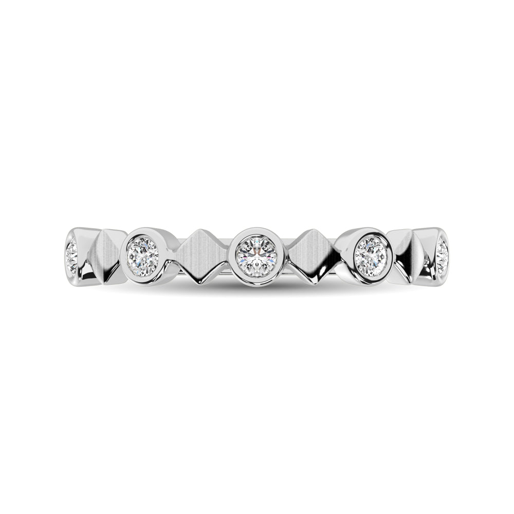 14K White Gold 1/6 Ct.Tw. Diamond Bezel Set Stackable Band - thediamondsq