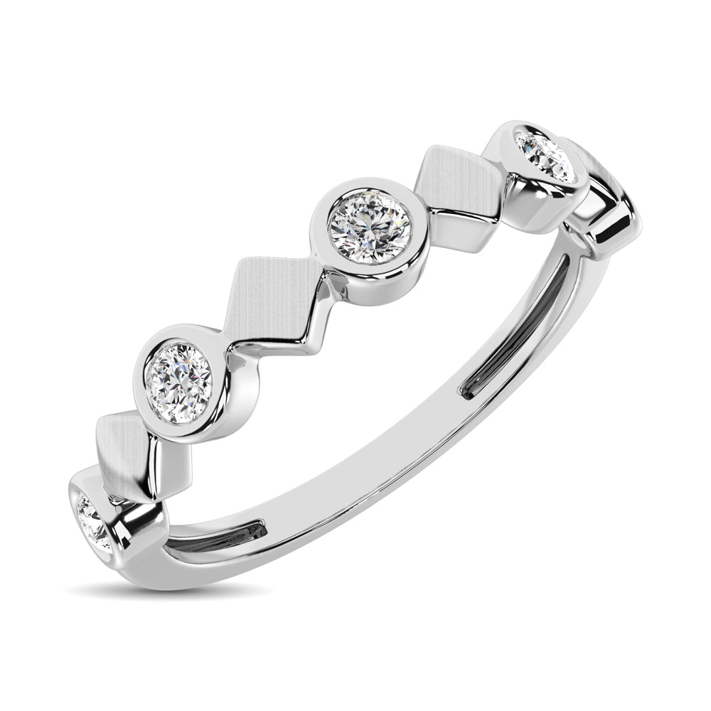 14K White Gold 1/6 Ct.Tw. Diamond Bezel Set Stackable Band - thediamondsq