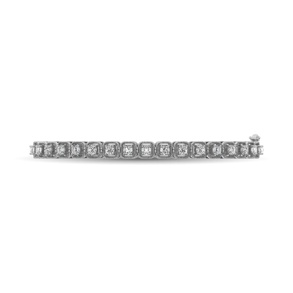 14K White Gold Diamond 1 Ct.Tw. Bangle With Milgrain Details - thediamondsq