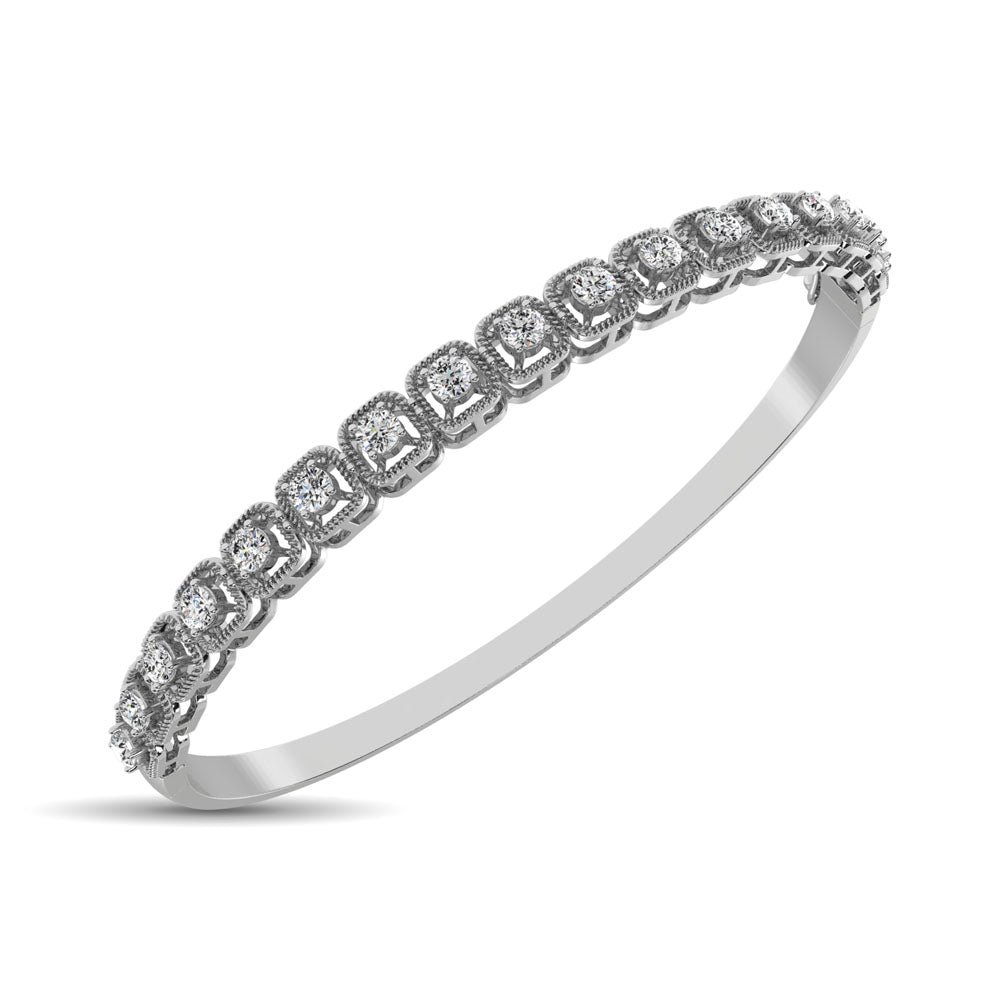 14K White Gold Diamond 1 Ct.Tw. Bangle With Milgrain Details - thediamondsq