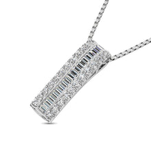 14K White Gold Round and Baguette Diamond 1/3 Ct.Tw. Drop Bar Pendant - thediamondsq