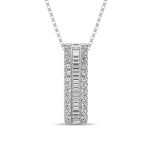 14K White Gold Round and Baguette Diamond 1/3 Ct.Tw. Drop Bar Pendant - thediamondsq