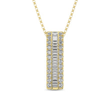 14K Yellow Gold Round and Baguette Diamond 1/3 Ct.Tw. Drop Bar Pendant - thediamondsq
