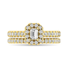 Diamond Classic Shank Single Halo Bridal Ring 1 ct tw Emerald Cut in 14K Yellow Gold - thediamondsq