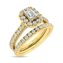 Diamond Classic Shank Single Halo Bridal Ring 1 ct tw Emerald Cut in 14K Yellow Gold - thediamondsq