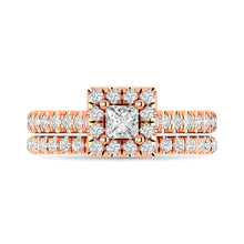 Diamond Classic Shank Single Halo Bridal Ring 1 ct tw Princess Cut in 14K Rose Gold - thediamondsq