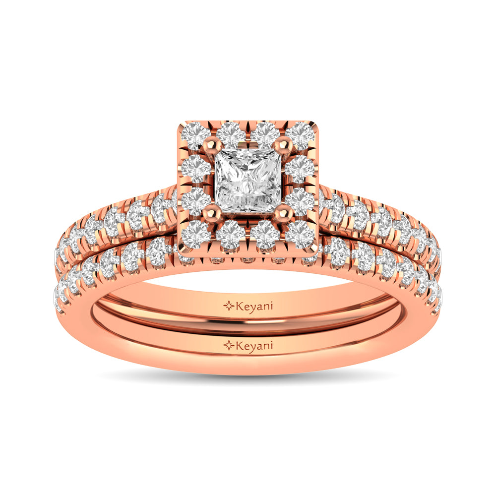 Diamond Classic Shank Single Halo Bridal Ring 1 ct tw Princess Cut in 14K Rose Gold - thediamondsq