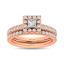 Diamond Classic Shank Single Halo Bridal Ring 1 ct tw Princess Cut in 14K Rose Gold - thediamondsq