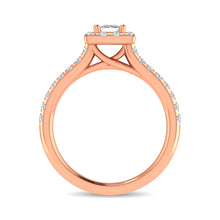 Diamond Classic Shank Single Halo Bridal Ring 1 ct tw Princess Cut in 14K Rose Gold - thediamondsq