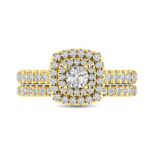 Diamond Classic Shank Double Halo Bridal Ring 1 ct tw Round Cut in 14K Yellow Gold - thediamondsq