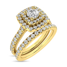 Diamond Classic Shank Double Halo Bridal Ring 1 ct tw Round Cut in 14K Yellow Gold - thediamondsq