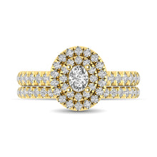 Diamond Classic Shank Double Halo Bridal Ring 1 ct tw Oval Cut in 14K Yellow Gold - thediamondsq