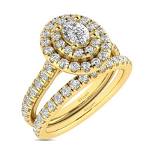 Diamond Classic Shank Double Halo Bridal Ring 1 ct tw Oval Cut in 14K Yellow Gold - thediamondsq