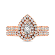 Diamond Classic Shank Double Halo Bridal Ring 1 ct tw Pear Cut in 14K Rose Gold - thediamondsq