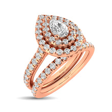 Diamond Classic Shank Double Halo Bridal Ring 1 ct tw Pear Cut in 14K Rose Gold - thediamondsq