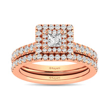 Diamond Classic Shank Double Halo Bridal Ring 1 ct tw Princess Cut in 14K Rose Gold - thediamondsq