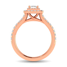 Diamond Classic Shank Double Halo Bridal Ring 1 ct tw Princess Cut in 14K Rose Gold - thediamondsq