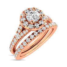 Diamond  Split Shank Single Halo Bridal Ring 1 ct tw Round Cut in 14K Rose Gold - thediamondsq