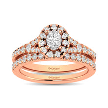 Diamond  Split Shank Single Halo Bridal Ring 1 ct tw Oval Cut in 14K Rose Gold - thediamondsq