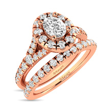 Diamond  Split Shank Single Halo Bridal Ring 1 ct tw Oval Cut in 14K Rose Gold - thediamondsq