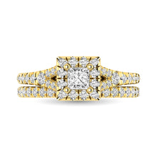 Diamond  Split Shank Single Halo Bridal Ring 1 ct tw Princess Cut in 14K Yellow Gold - thediamondsq