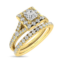 Diamond  Split Shank Single Halo Bridal Ring 1 ct tw Princess Cut in 14K Yellow Gold - thediamondsq