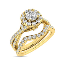 Diamond  Twist Shank Single Halo Bridal Ring 1 ct tw Round Cut in 14K Yellow Gold - thediamondsq