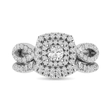 Diamond Twist Shank Double Halo Bridal Ring 3/4 ct tw Round Cut in 14K White Gold