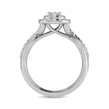 Diamond Twist Shank Double Halo Bridal Ring 3/4 ct tw Oval Cut in 14K White Gold